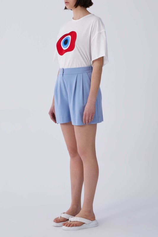 Yüksek Bel Kadın Şort Mavi - 3