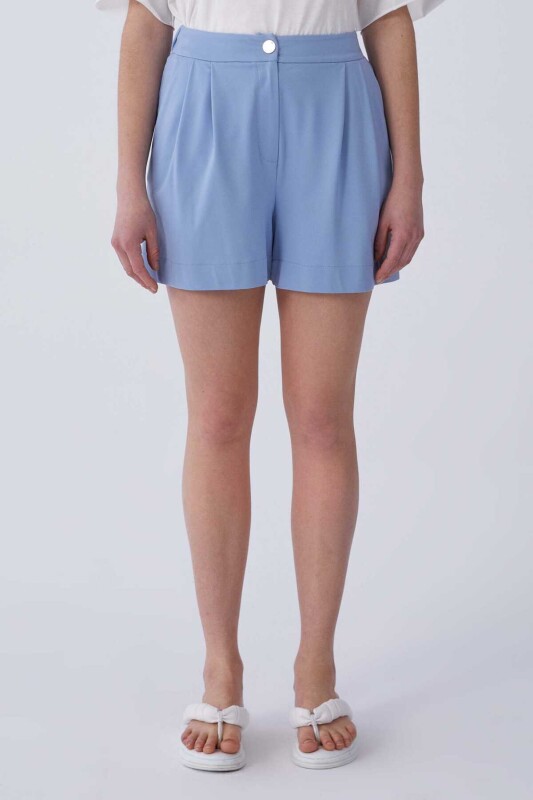 Yüksek Bel Kadın Şort Mavi - 1