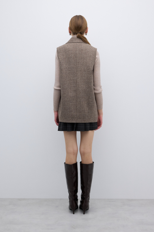 Yün Karışımlı Çift Cepli Yelek Kahve - Roman (1)