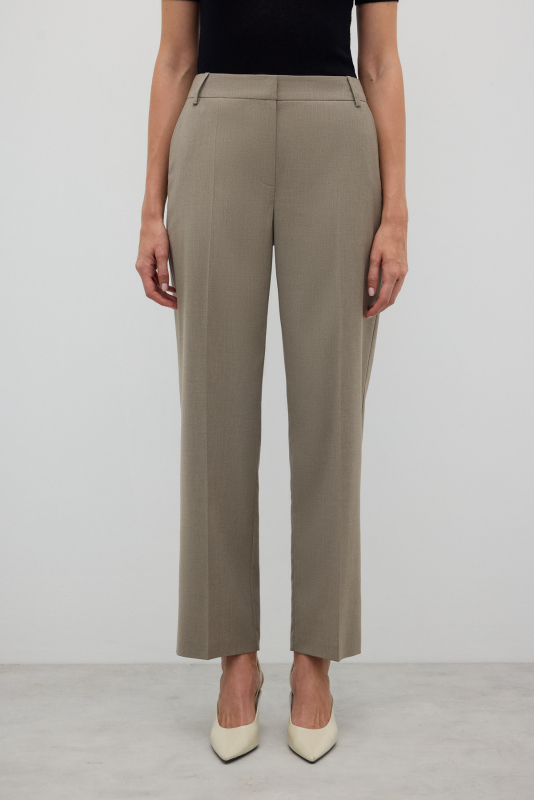 Yün Karışımlı Düz Paça Pantolon Kum Beji - 3