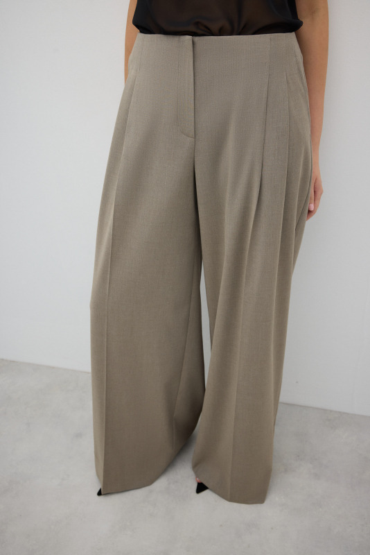 Yün Karışımlı Palazzo Pantolon Kum Beji - 3