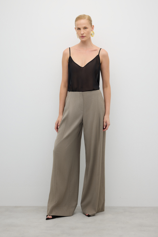 Yün Karışımlı Palazzo Pantolon Kum Beji - Roman