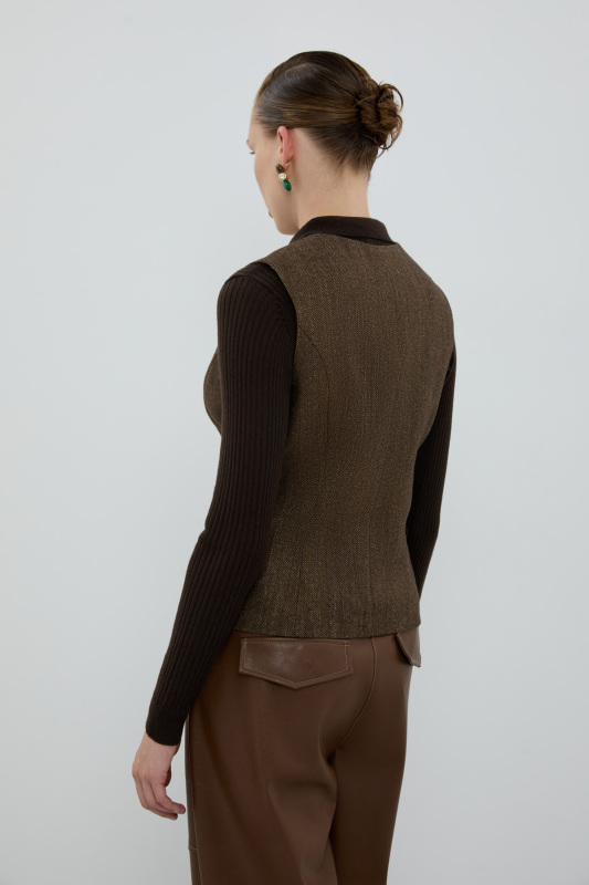 Yün Karışımlı V Yaka Önü Düğmeli Yelek Kahve - Roman (1)