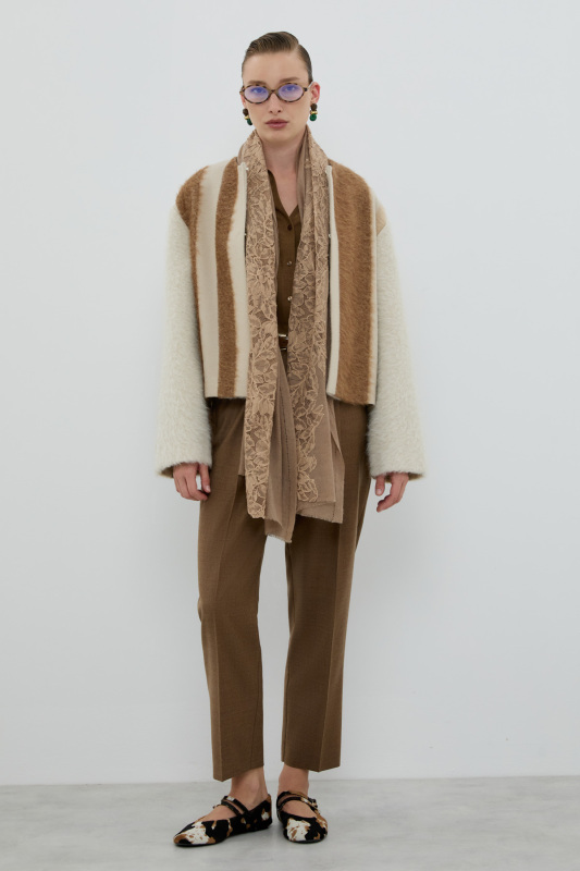 Yün ve Kaşmir Karışımlı Desenli Şal Açık Kahve - 3