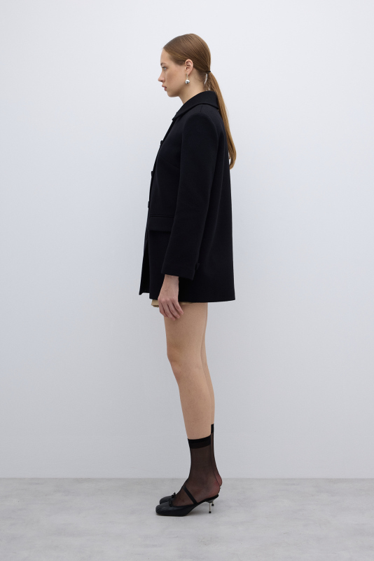 Yün ve Kaşmir Karışımlı Kaban Siyah - 5