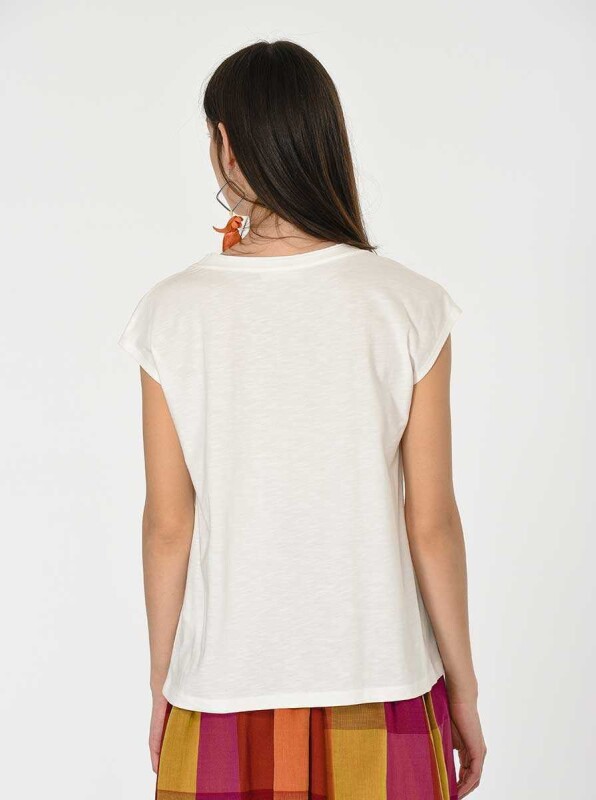 Yuvarlak Yakalı Basic T-Shirt Ekru - 2
