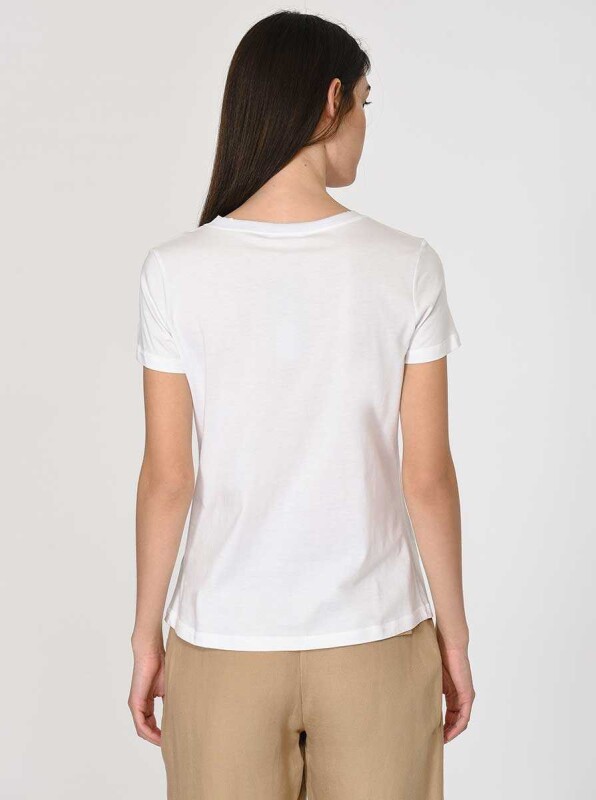 Yuvarlak Yakalı Baskılı T-Shirt Optik Beyaz - 2