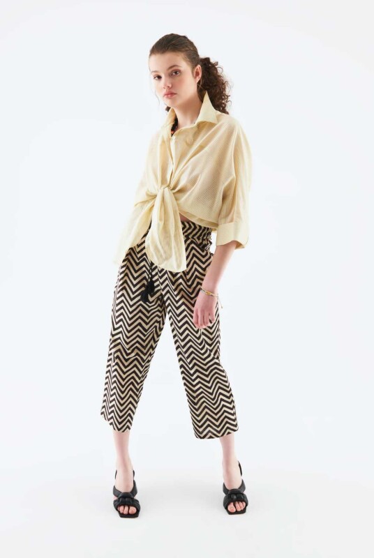 Zigzag Desenli Kadın Pantolon Standart Renk - 1