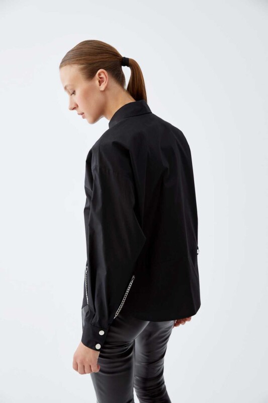  Zincir Detaylı Kadın Gömlek Siyah - 2