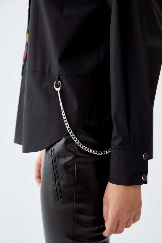  Zincir Detaylı Kadın Gömlek Siyah - 3